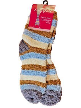 Womens Carnival Super Soft Slipper Socks 1 Sz Stripe Design Cozy Multicolor (1b)